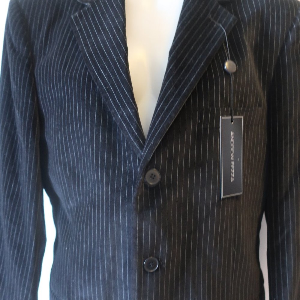 NWT ANDREW FEZZA BLK/WHT PINSTRIPE BLAZER 42